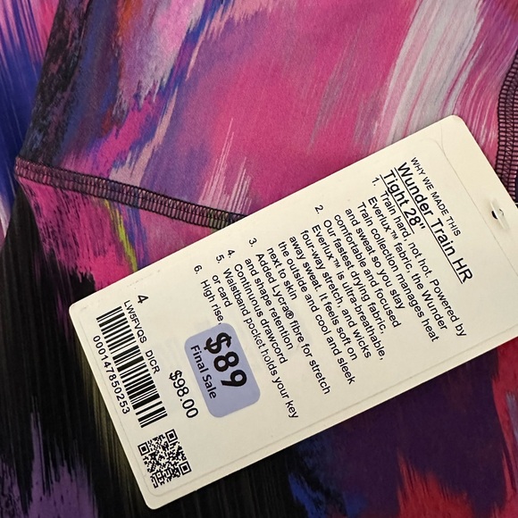 NWT Lululemon Wunder Train High Rise 28" | Pink/Purple Multicolor | Size 4 - Picture 6 of 10